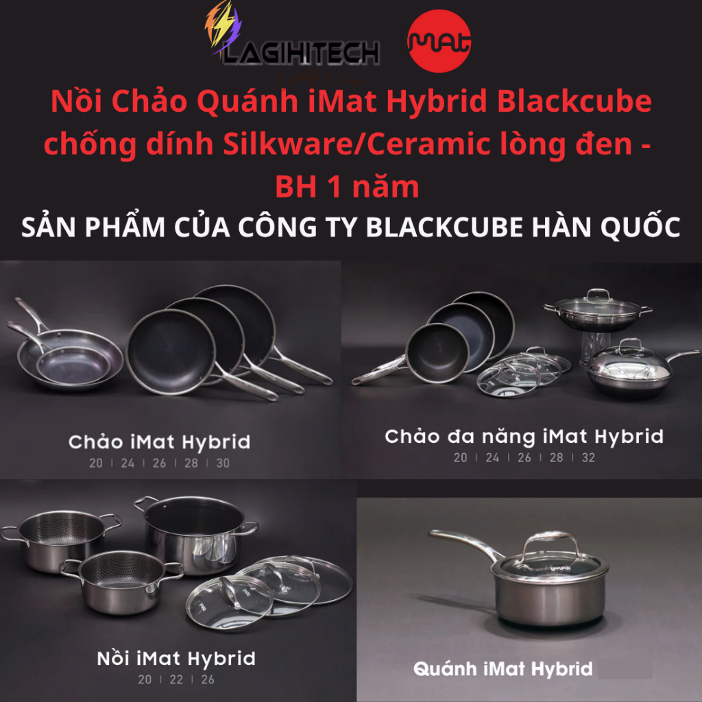 Nồi Chảo Quánh  iMat Hybrid Blackcube chống dính Silkware/Ceramic lòng đen - BH 1 năm - Hàng Chính H
