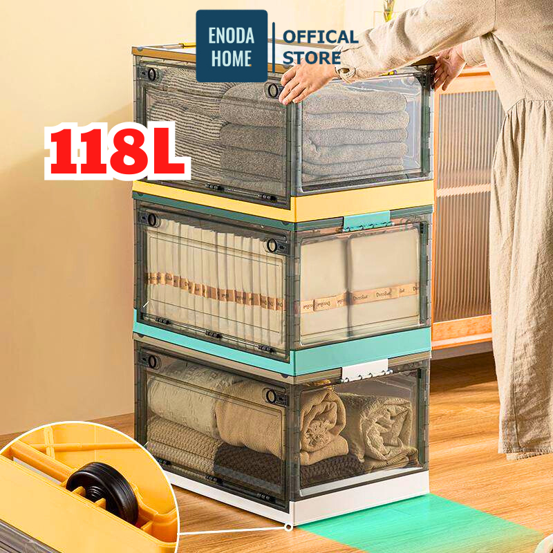 Hộp Đựng Đồ ENODA HOME Có Thể Gấp Gọn ,Trong Suốt, Xếp Chồng Lên Nhau Có Bánh Xe Thể Tích Siêu Lớn Q040