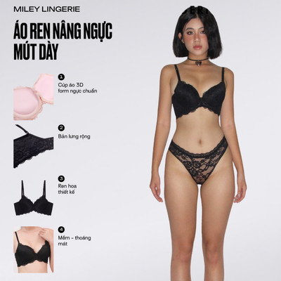 Bộ Đồ Lót Ren Miley Lingerie Mềm Mại Nâng Ngực Mút Dày 4cm