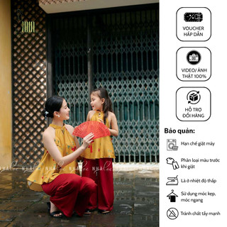 Áo Yếm Như Ý NHÀ LỤA chất Lụa Latin Pháp Kèm Quần Ống Rộng Đỏ Lựu Vàng Trung Thu Nữ Tính Sang Trọng