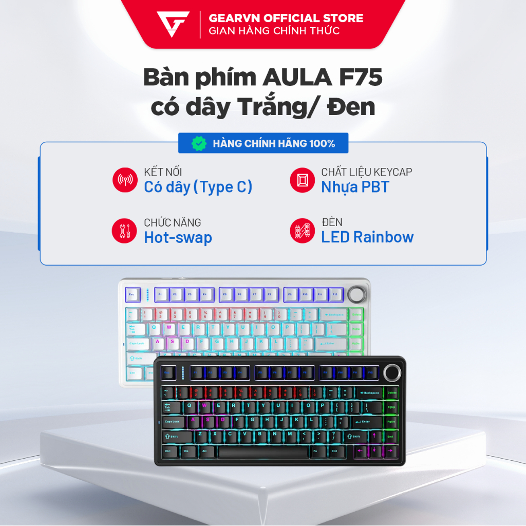 [Hàng Chính Hãng] Bàn phím AULA F75 Có Dây Trắng/ Đen Red Switch HotSwap 5 pin | BigBuy360 - bigbuy360.vn