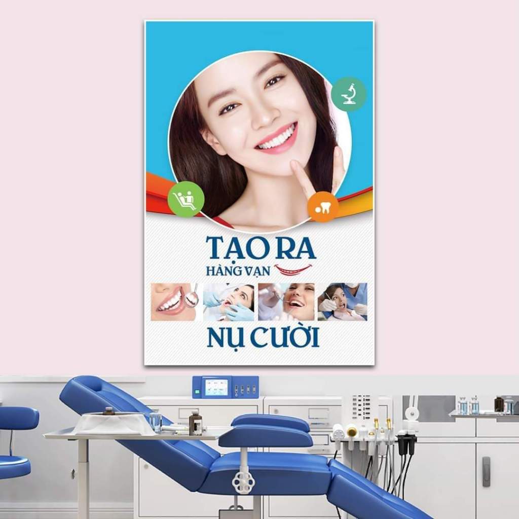 [CHÈN LOGO] Tranh tráng gương nha khoa, tranh treo nha sỹ, implant, răng sứ, niềng răng,...