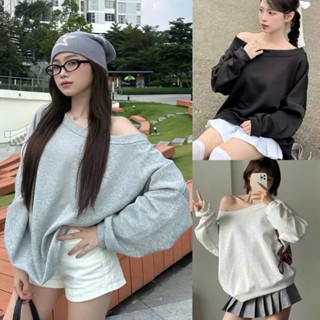  Áo Khoác Hello Kitty nữ local brand Trắng form rộng mùa đông áo dài tay sweater trễ vai L1 