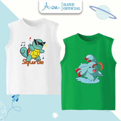 [MỚI] Áo thun BA LỖ cho bé trai  AORE, Áo phông sát nách in hình Pokémon SQUIRTLE, PHANPY, chất COTTON cho bé 10-35kg