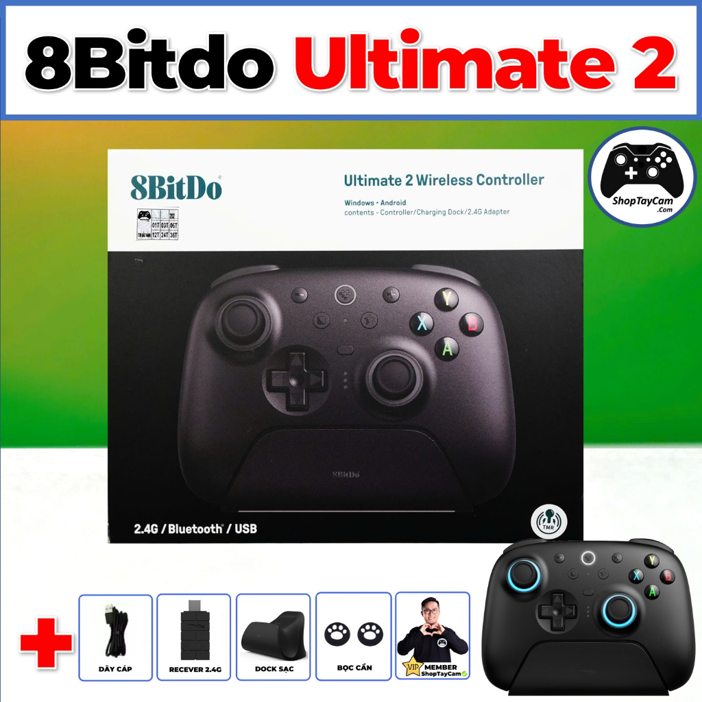 Tay Cầm Chơi Game 8Bitdo Ultimate 2 Wireless Controller 1000Hz, TMR, Dock Sạc Cho PC, Laptop, Steam