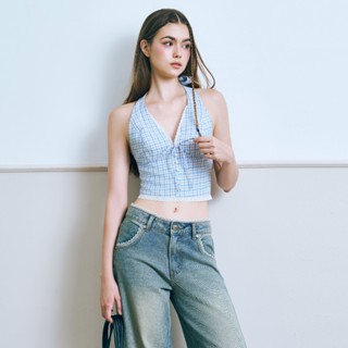  CARA Áo croptop cổ yếm nữ Natis caro phối ren cá tính 