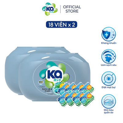 Viên Giặt Quần Áo KA pod Anti-dustmite 4in1 diệt mạt bụi, làm sạch và kháng khuẩn, giữ màu vải (18v)