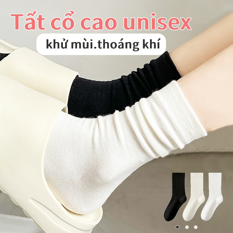 [Set 10 đôi] Tất cổ cao cotton thoáng khí – Unisex, basic dễ phối đồ vớ nữ tất nữ