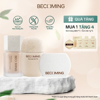 COMBO 3 MÓN NỀN BECOMING gồm 1 phấn phủ dạng nén, 1 kem nền tự nhiên lâu trôi và 1 kem lót kiêm kem nền dưỡng ẩm bền màu