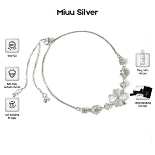 Vòng tay bạc Miuu Silver, lắc tay dây rút điều chỉnh size cỏ 4 lá Miracle Clover