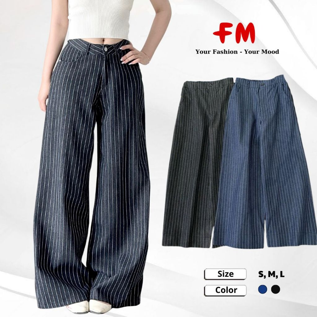 Quần Jeans Nữ Ống Suông FMSTYLE 2 túi kẻ Sọc tôn dáng chất vải dày dặn form chuẩn size SML 25040212