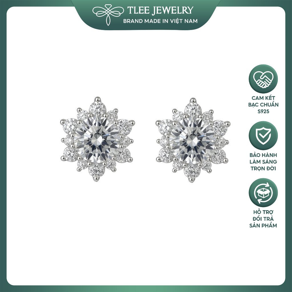 Khuyên tai bạc nữ TLEE hoa sen tuyết đính đá lấp lánh TLEE JEWELRY B0383