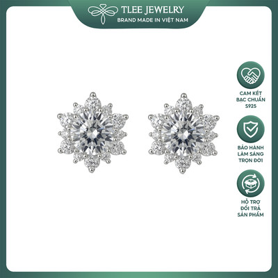 Khuyên tai bạc nữ TLEE hoa sen tuyết đính đá lấp lánh TLEE JEWELRY B0383