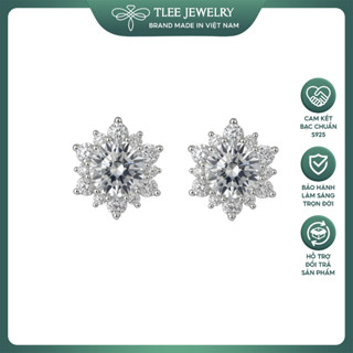 Khuyên tai bạc nữ TLEE hoa sen tuyết đính đá lấp lánh TLEE JEWELRY B0383