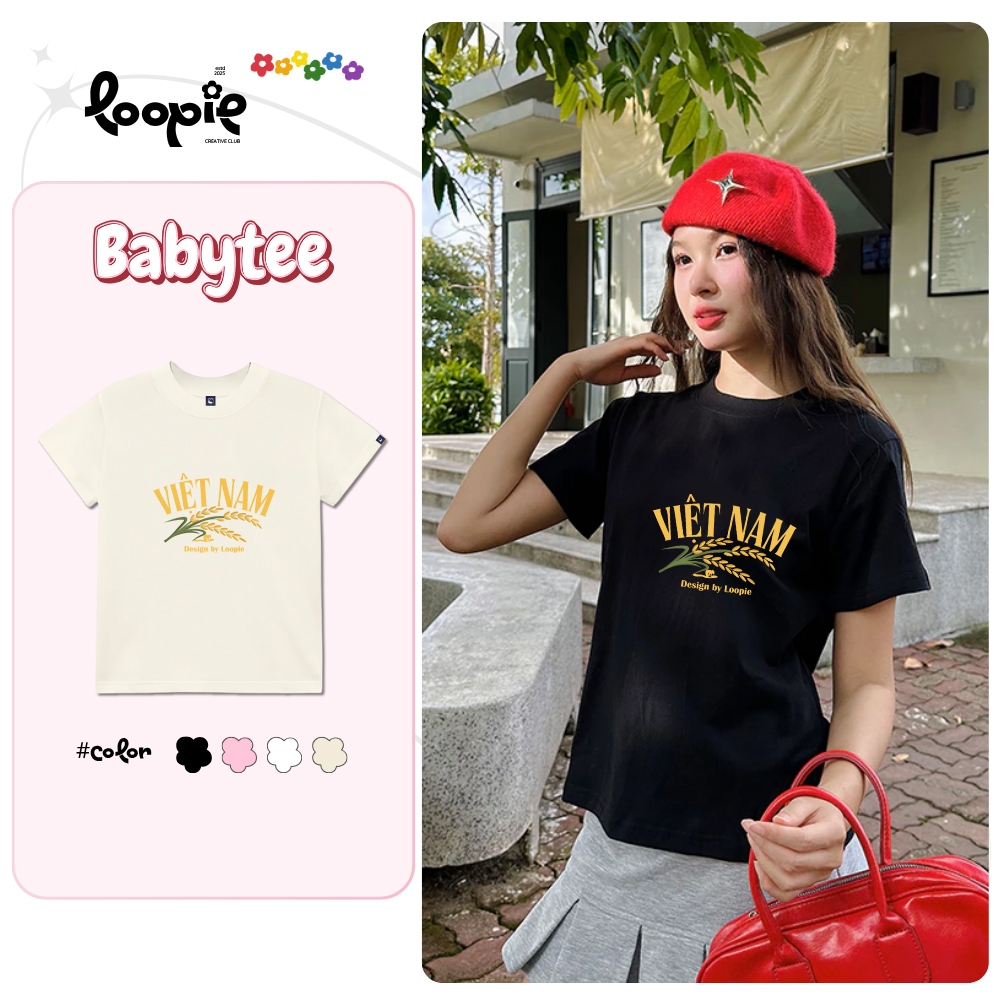 Áo Thun Nữ Baby Tee By Loopie Club BST26 Mã Bông Lúa Việt Nam Chất Cotton Thoáng Mát Phong Cách Hàn 