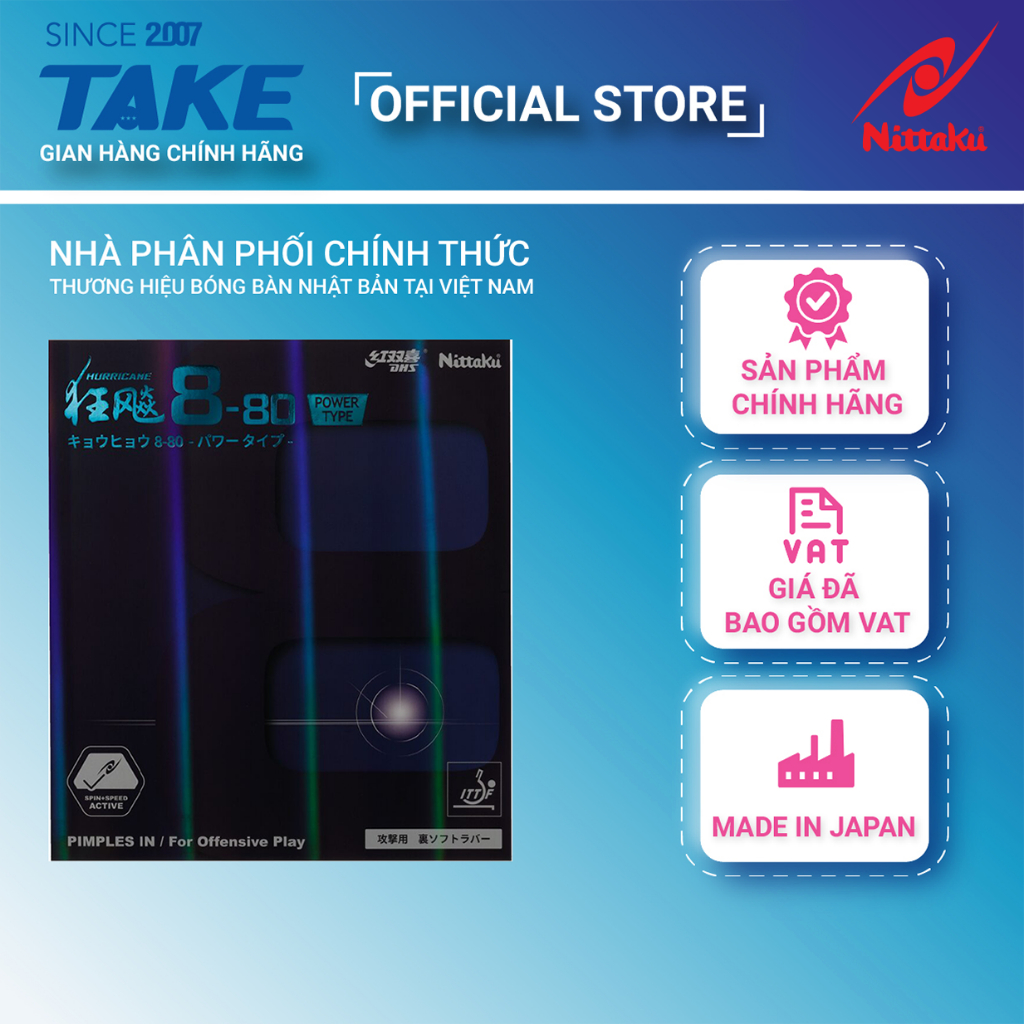 Mặt Vợt Bóng Bàn Nittaku HURRICANE 8-80 POWER Chính Hãng MADE IN JAPAN-CHINA