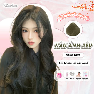  Thuốc nhuộm tóc nâu thuốc nhuộm tóc màu Nâu Ánh Rêu Minhair tặng kèm oxy trợ dưỡng và bao tay 