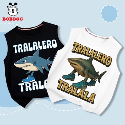 Áo ba lỗ cho bé trai BOBDOG chất liệu cotton thoáng mát in hình TRALALERO TRALALA cho bé