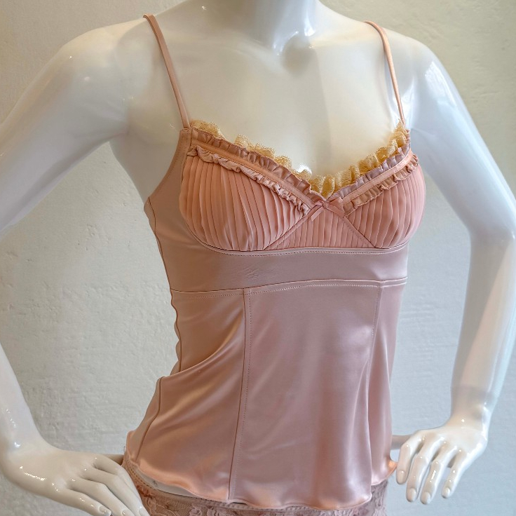  MAMAVIRUS Áo 2 Dây Viền Ren Ngực Xếp Li ౨ৎ SWEET TEASE CAMI TOP 