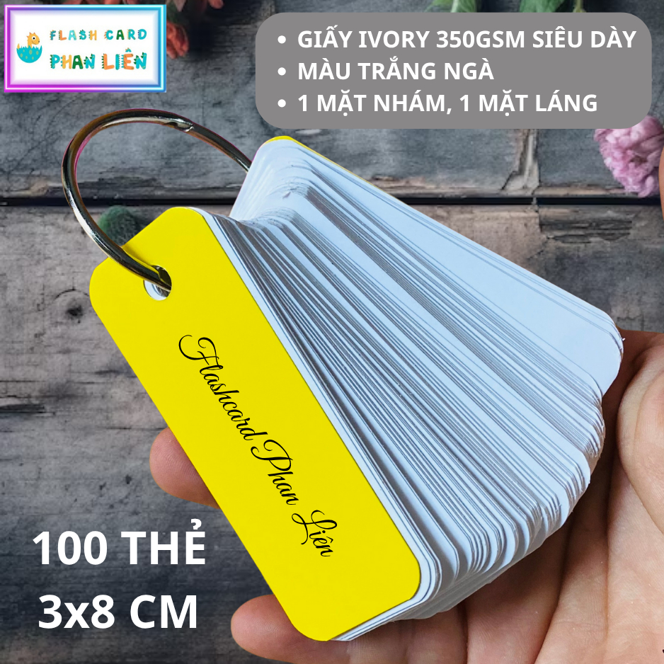 10 bộ thẻ flashcard 3x8 cm - (1000 thẻ + 10 khoen)