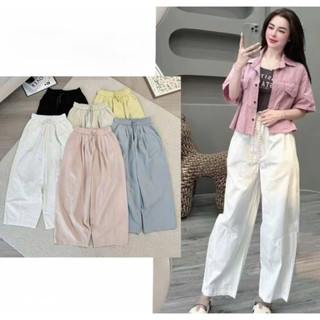   DEAL MỞ BÁN  Quần Baggy Dáng Lửng Chất Gió Kaki Mềm Cạp Chun Lưng Cao Dài 93cm 