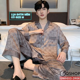  Bộ pijama nam tay dài quần dài lụa satin mềm sang trọng mặc nhà mặc ngủ thoải mái QSHOP QM0053 