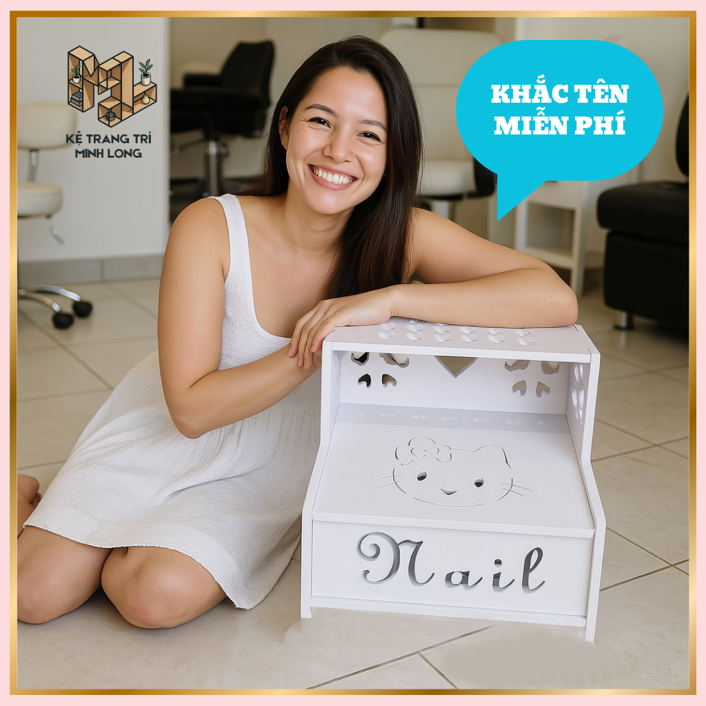 Kệ chân Nail không ngăn tự tháo lắp đa năng, gỗ nhựa Composite, khắc tên miễn phí - Minh Long