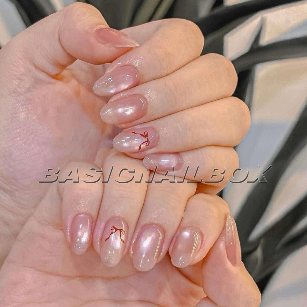 (HỎA TỐC)nailbox mắt mèo ánh trăng phối sticker nơ siêu xinh B187