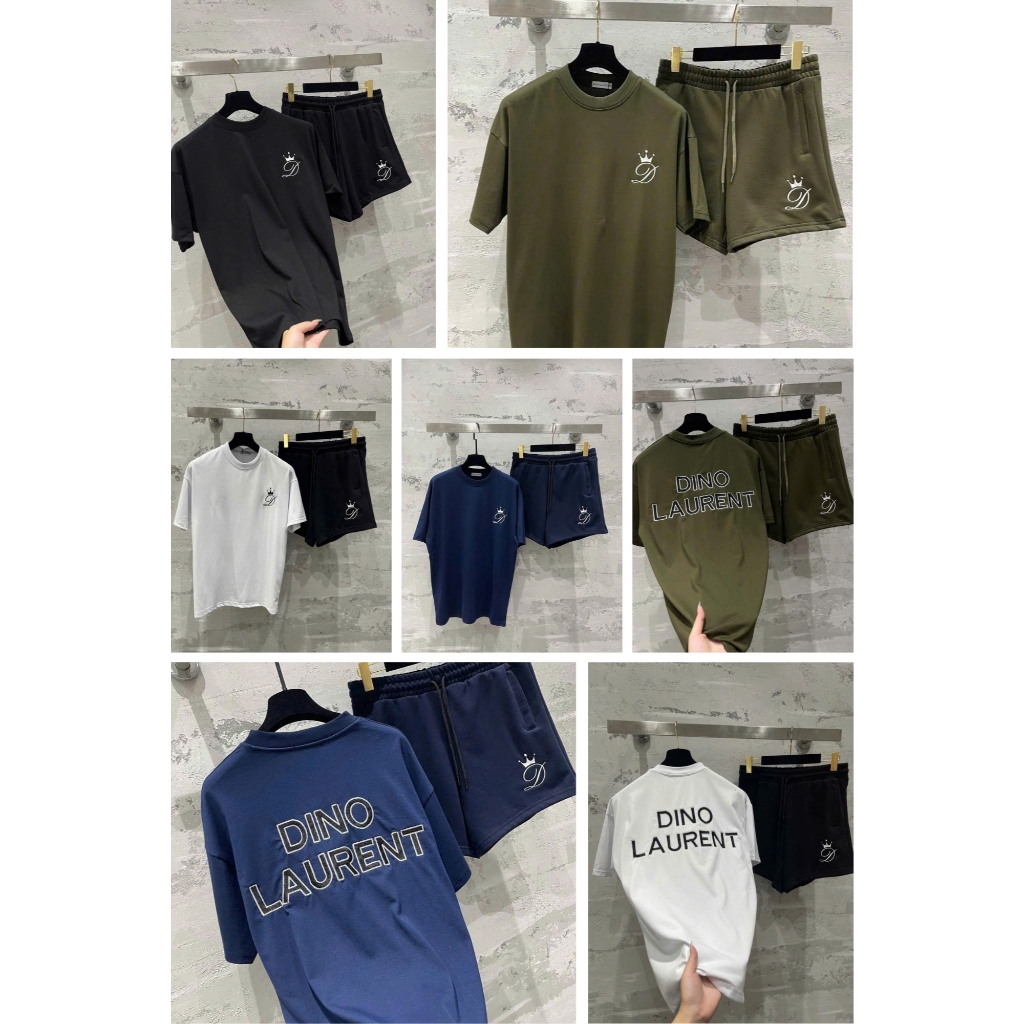 Bộ Hè Nam Dino Laurent Thêu Logo Chất Cotton Cao Cấp - Bộ Cộc Nam Dino Laurent Logo Thêu Đơn Giản