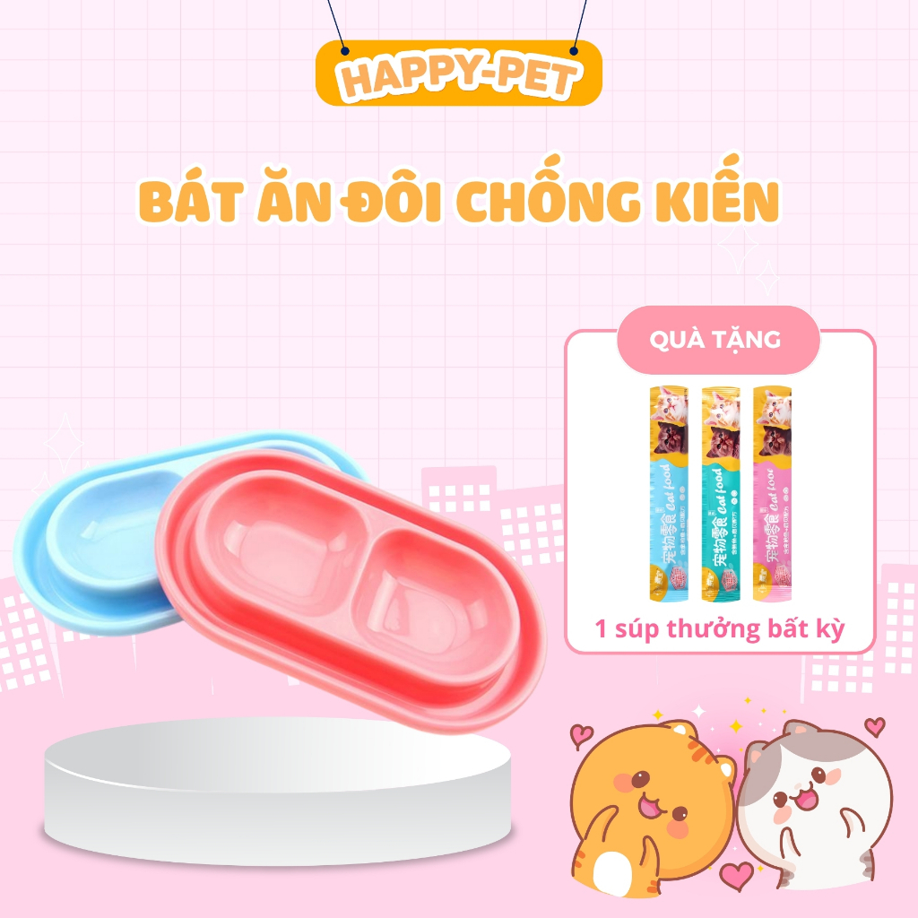 Bát Ăn Đôi Chống Kiến Cho Chó Mèo - Happy Pet