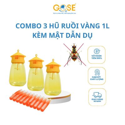 Combo lồng bẫy ruồi vàng 1L GOSE kèm mật dẫn dụ, bẫy ruồi đục trái bảo vệ hoa màu