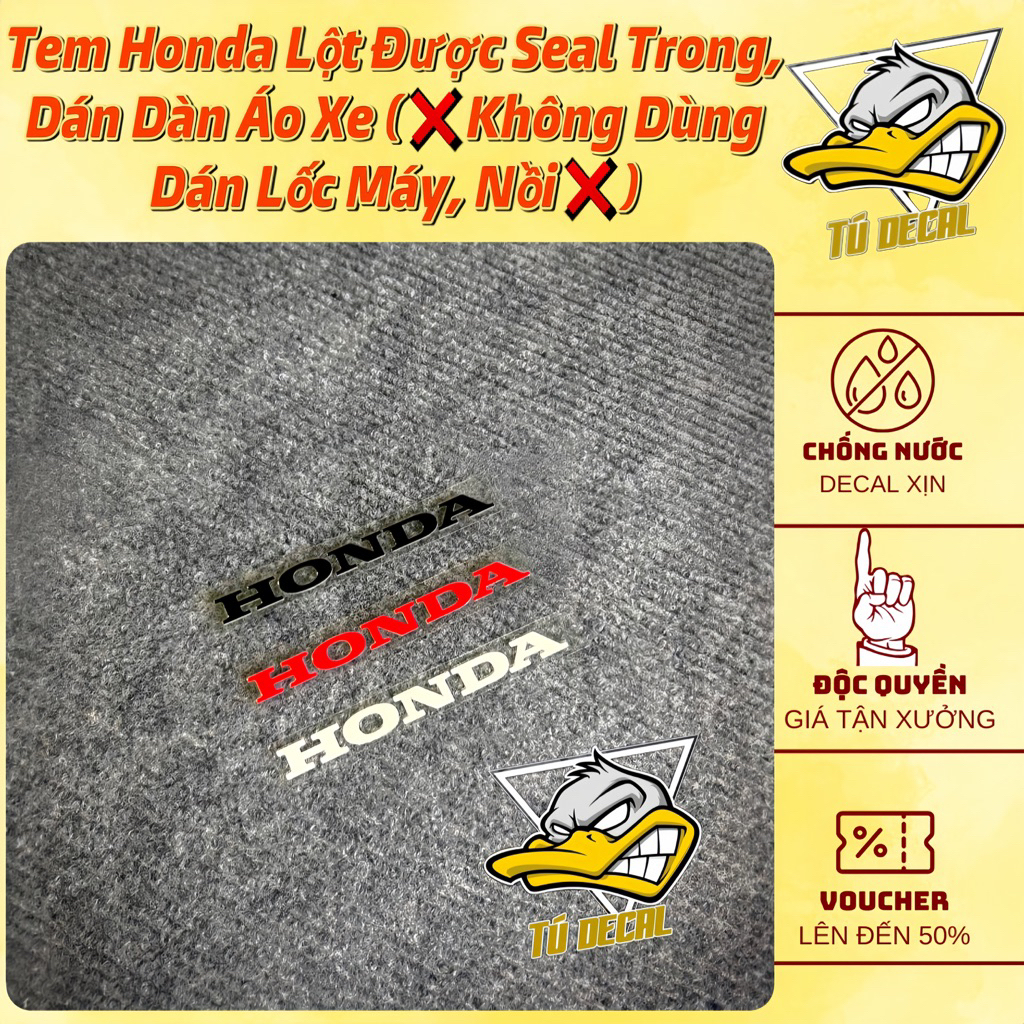 Tem Logo Sticker Nhãn Dán Chữ H O N D A, Phối Màu Đen Trắng Đỏ Nổi Bật, Decal In UV Lột Seal Bền Màu