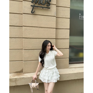  Steezy  Chân váy tơ nhăn nhún bèo phối viền ren cạp chun form xòe chân váy nữ mùa hè - CV5119 