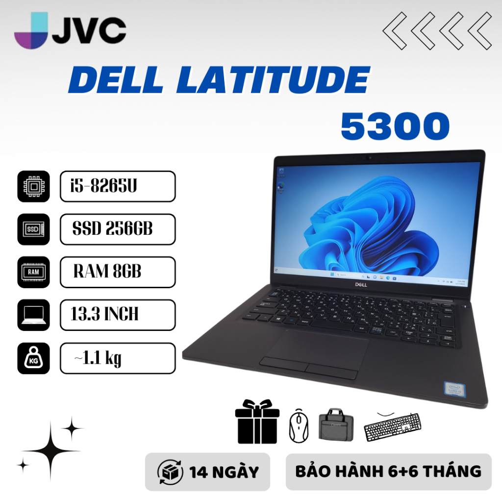 Laptop Giá Rẻ Dell Latitude Xách Tay 5300 i5 8265U vPro/ 8GB/ 256GB SSD/ 13.3"/ Win 10Pro/Pin3-5h