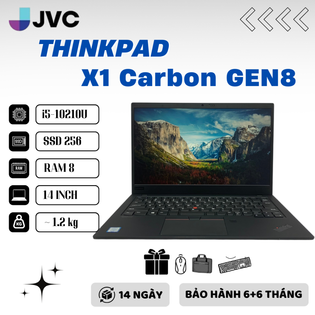 Laptop Cao Cấp Lenovo Thinkpad x1 carbon Gen 8 core i5 10210U ram 16gb ssd 512 14in pin>4h liên tục