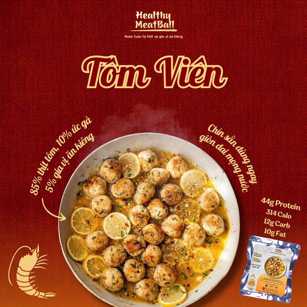 [Hoả tốc HCM] Tôm Viên, Chả Tôm Ăn Liền Eat Clean 200g - Ăn Kiêng Tăng Cơ Giảm Mỡ