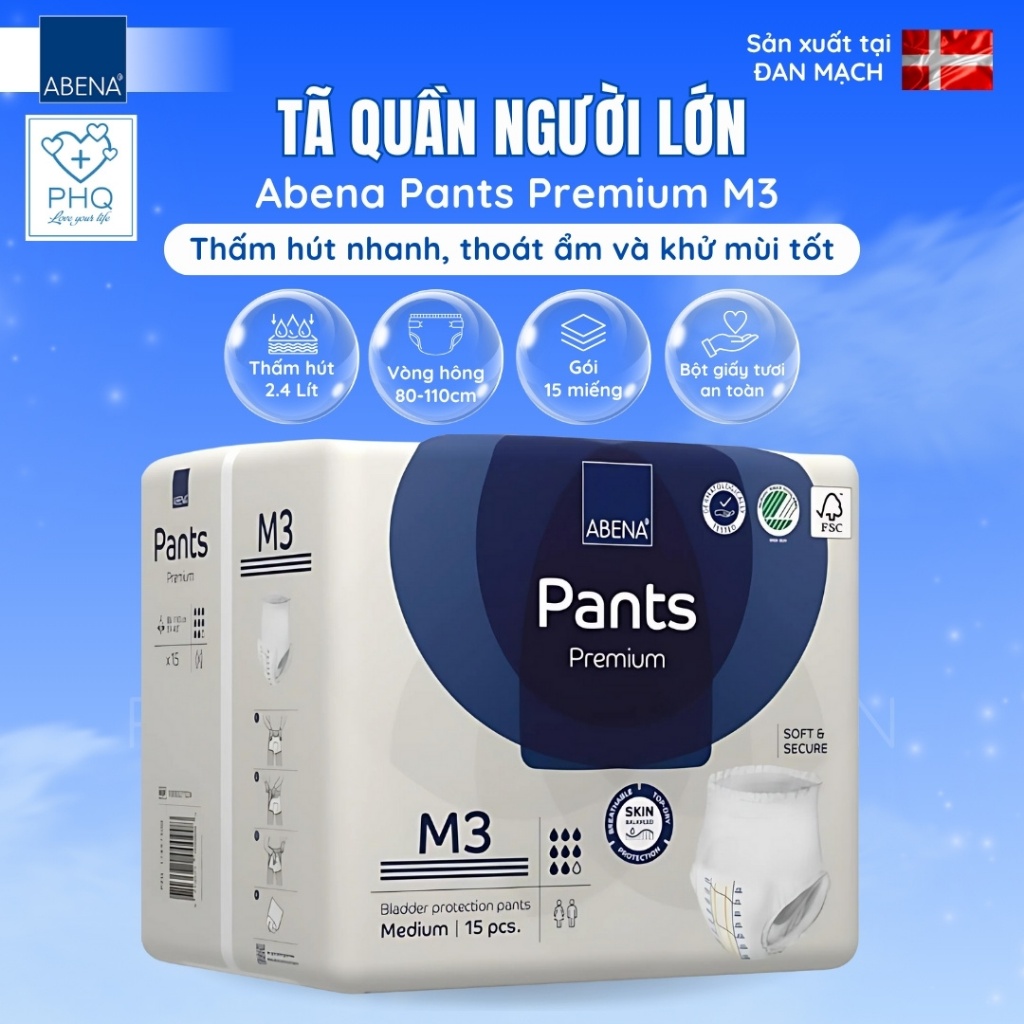 Tã Quần Người Lớn Abena M3 - Nhập Khẩu Từ Đan Mạch (Gói 15 Miếng)