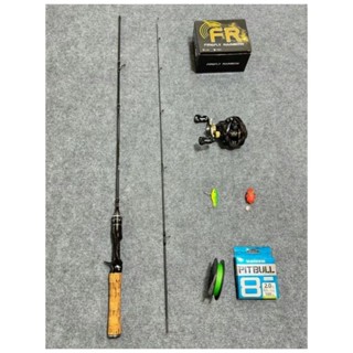 Combo Cần Câu UL Cán Gỗ + Máy Ngang FR200 | Tặng Nhái Hơi, Cá Sắt & Dây PE X8 Câu Cá Lóc Cháp