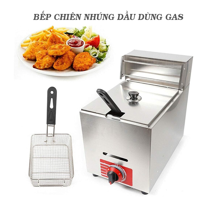 Bếp chiên nhúng dầu dùng Gas, Nồi chiên sử dụng Ga dung tích 8L [BH 12 Tháng]
