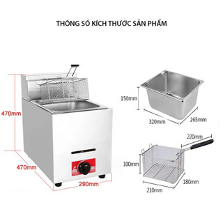 Bếp chiên nhúng dầu dùng Gas, Nồi chiên sử dụng Ga dung tích 8L [BH 12 Tháng]