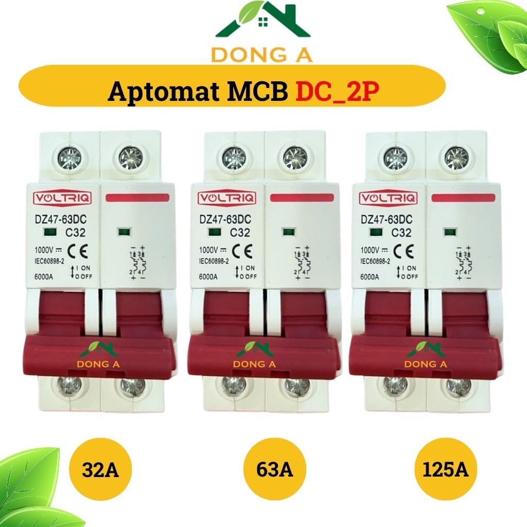 Aptomat MCB DC 2P - 1000VDC 32A,63A, 125A pin năng lượng mặt trời, aptomat DC_Đỏ
