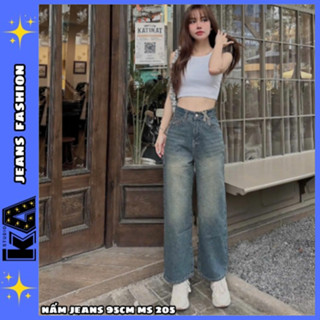 ( Nấm Lùn Siêu Xinh ) Quần Jeans Suông Nữ Cạp Cao Chất Jean Bò Mềm MỊn Phối Nơ Thêu XInh  MS 205