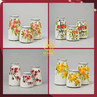  Bộ 3 lọ hoa vẽ tay gốm sứ Bát Tràng cao cấp set 3 bình cắm hoa để bàn decor đẹp mắt 