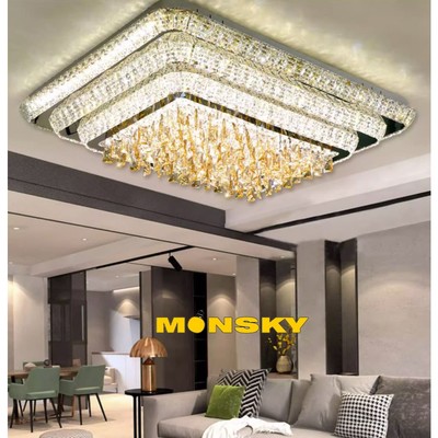 Đèn mâm ốp trần MONSKY NUSTE chữ nhật pha lê cao cấp trang trí nội thất hiện đại sang trọng 3 màu