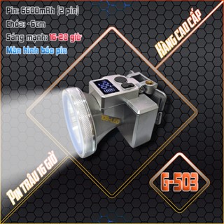 Đèn đội đầu 503 pin khủng 16 giờ sáng mạnh, có màn hình báo pin (hộp nhựa, cáp sạc, dây đội)