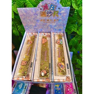 Thước Capybara 20cm chảy cát kim tuyến lấp lánh, thước kẻ capybara đồ dụng học tập văn phòng phẩm