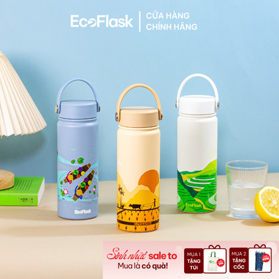 Bình giữ nhiệt EcoFlask 550ml/1000ml thiết kế hoạ tiết Ruộng Bậc Thang - Bình giữ nhiệt cao cấp chính hãng, inox 304