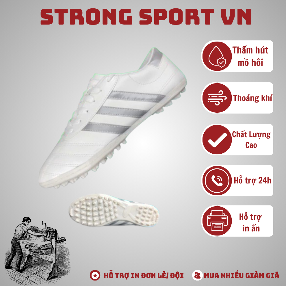 Giày Đá Bóng 3 Sọc Wika, Giày Wika 3 Sọc Đá Bóng Sân Cỏ Nhân Tạo Chất Liệu Da Pu Cao Cấp