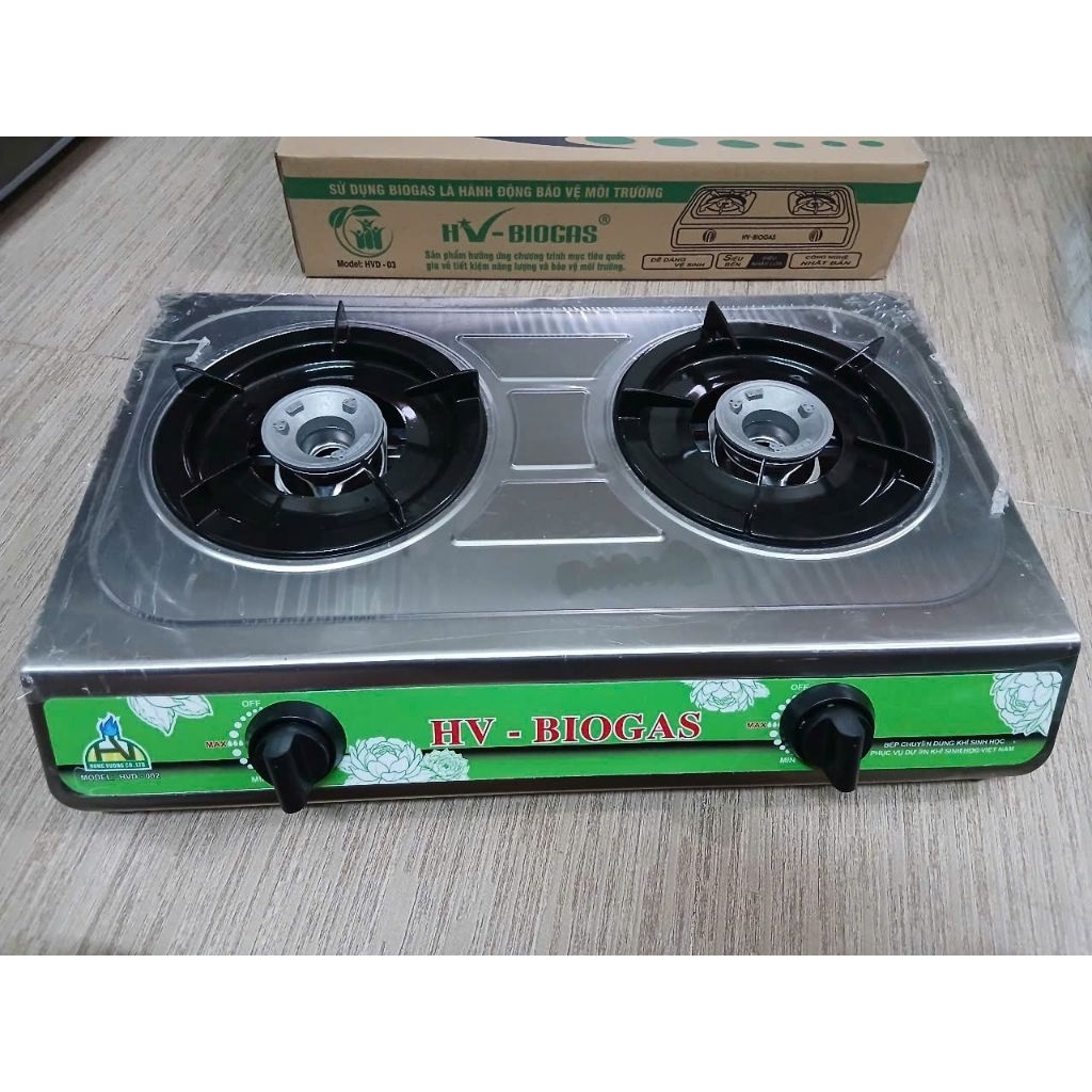 Bếp bioga đôi Hùng Vương mặt inox ( bếp sử dụng khí biogas sinh học, khí chăn nuôi )