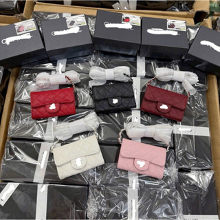 Ví túi mini nhỏ nữ đeo chéo chữ X kẻ ô trám Kèm dây ( Full box nơ )